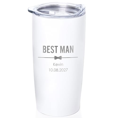 Lifetime Creations Engraved Personalized Groomsman Tumbler (White) 20 oz - Custom Groomsmen, Best Man, Bachelor Party Stainless Steel Coffee Travel Mug Gift (Option C)