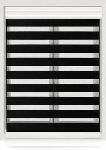 BESCH Estor Enrollable Doble Capa Noche y Día - Persiana Enrollable Interior Translúcida y Oscurecido para Ventanas 180x200CM (Negro)