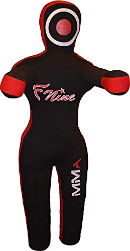 FNine MMA Grappling Dummy, for Judo, Wrestling, Brazilian Jiu Jitsu, Submission and Throwing UNFILLED Canvas Bag (Black and Red, 70")