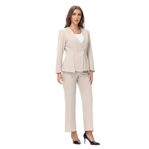 Lamgool Pants Suit for Women Dressy Casual 2 Piece Set V Neck Two Button Blazer Pants Set Business Casual Outfits2