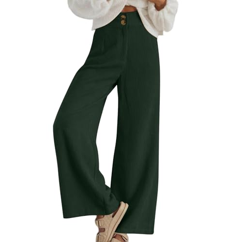 Corduroy Pants for Women Wide Leg High Waist Loose Comfy Trousers Velvet Flare Casual Bell Bottom Pants with Pockets