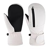 CAQYPVH Winter Ski Mittens, Waterproof, Warm And Thick Snow Gloves, Snowboard Gloves for Snowmobiling, Skating And Skiing, White