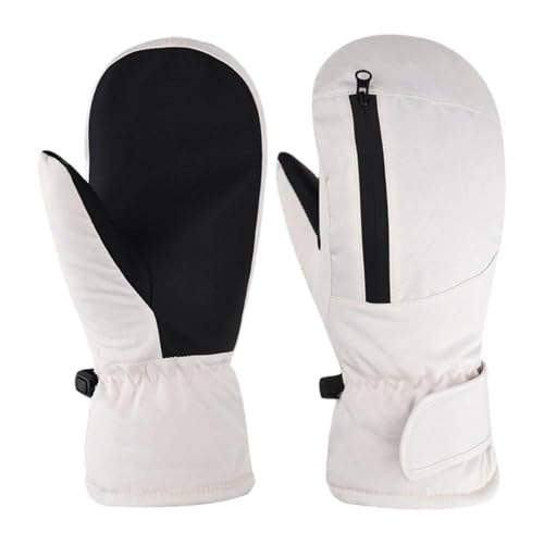 CAQYPVH Winter Ski Mittens, Waterproof, Warm And Thick Snow Gloves, Snowboard Gloves for Snowmobiling, Skating And Skiing, White