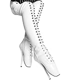RJXGECUF Talon Aiguille Talons Hauts 18cm Genoux Hauts Bottes en Cuir Verni Bottes de Ballet,White 44