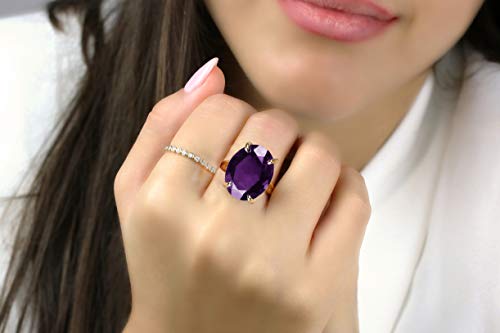 Anemone Jewelry Statement Gold Ring Amethyst Jewelry For Women - 14K Gold Purple Ring - Faceted Oval Stone Custom Ring - Artisan Birthstone Rings For Fashion, Gifts - Jewelry With Box #TOP1
