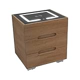 MXXJJ Smart Side Nightstand Table with Wireless Charging & LCD Light & Dual USB,Wooden Night Stands with 3 Drawers and Open Shelf,Modern Storage Cabinet End Table for Home Bedroom - US Spot (BW)