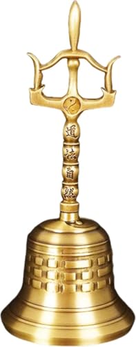 YongDerDer 金剛鈴 仏鈴 神楽鈴 真鍮製 直径9.5cm 密教法具 寺院仏壇用 仏具 伝統工法 除霊浄化 心霊浄化 三清鈴 道鈴 仏教道教兼用 ハンドベル ストレス解消 職人手作り 法要 お盆 先祖供養 祈祷 厄除け 開運 携帯便利 (A)