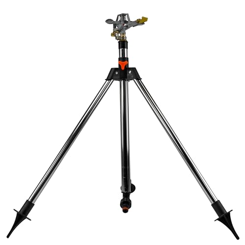 Pulsating Lawn Sprinkler on 90cm Tripod | Adjustable Height & Spray | 450m Coverage | Metal & Plastic Build | Quick Hose Connect | Stable Spiked Base | Ideal for Lawns & Gardens
