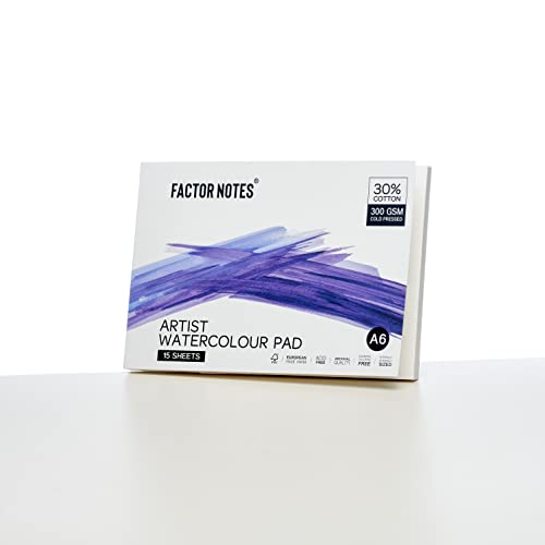 Factor Notes Artist Watercolour Pad: 30% Cotton, 300 GSM, Cold Pressed, Acid-Free Tearable Paper (A6) Acrylic, Oil