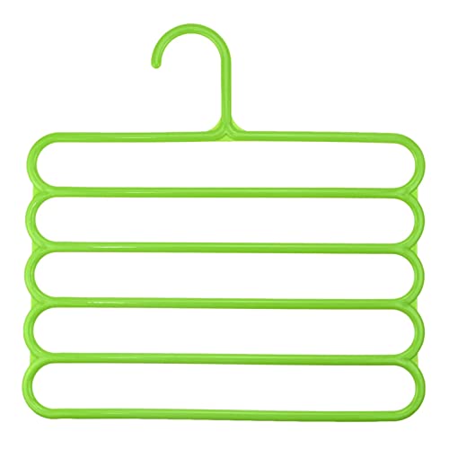 Ousyaah Pants Hangers 5-Layer Space Saving, Plastic Clothes Clothes Pant Hangers Closet Organizer for Pants Jeans Trousers Scarves Slack (Green, 5)