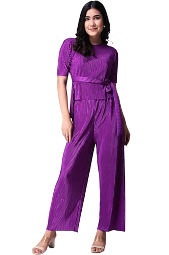 Image of POPWINGS Casual Solid Wrinkle Co-ord Set for Women Stylish Western Co-Ord Set for Women | Co-ord Set for Summer | Top and Palazzo Set for Women