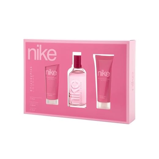 Nike - Trendy Pink, Perfume 100 ml + Gel de Baño 75 ml + Loción Corporal 75 ml, Estuche de Regalo de Mujer, Pack Nike Trendy Pink, Femenino, Fresca y Juvenil, Colonia Floral y de Larga Duración