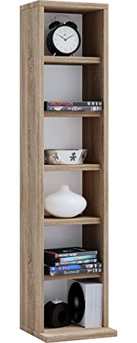 VCM Holzregal stehend | platzsparender CD Schrank für 102 CDs oder 36 DVDs | Maße: H. 92 x B. 21 x T. 20 cm | Elegantes DVD Regal stehend | Blu-Ray Regal | CD Regal - Elementa