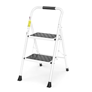 HBTower 2 Step Ladder, 2 Step Stool for Adults,2 Step Ladder Folding Step Stool with Cushioned Handle Step Ladder with Wide Pedal Ergonomic Design,White