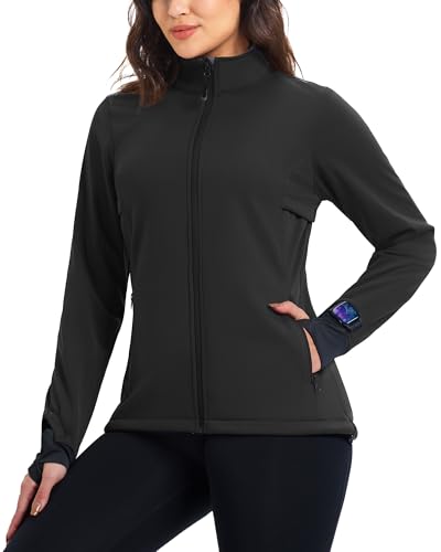 33,000ft Women's Cycling Jacket Ladies Waterproof Softshell Jacket Fleece lined jacket Windproof Running Jacket Reflective Autumn/Winter Cycling Jacket Black M