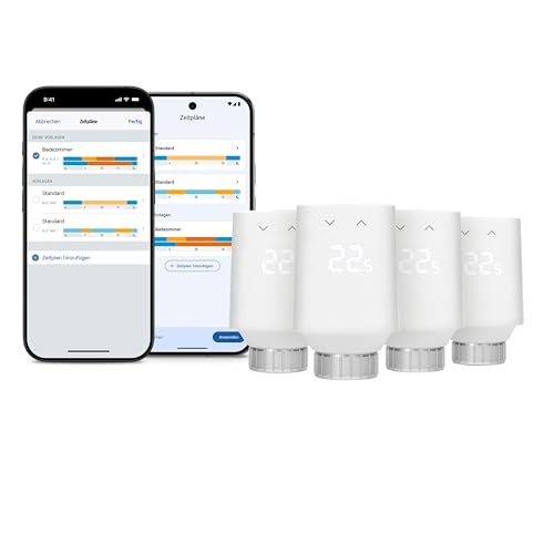 Eve Thermo (Matter, 5. Gen.) 4er Pack: Smartes Heizkörperthermostat, Heizkosten sparen, funktioniert mit Alexa, Apple Home, SmartThings, Google Home, benötigt Thread Border Router