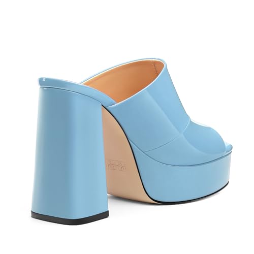 Image of Women Square Open Toe Platform Chunky Heel Slide Sandals | Slip On High Heel Dress Sandals, Elegant Formal Footwear For Wedding Club Evening Party Events
