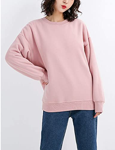 Women's Loose Fleece Pullover Sherpa Lined Crewneck Sweatshirt (02 Pink, Medium) #TOP4