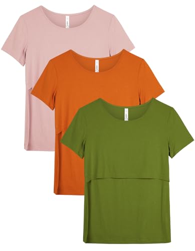 Sosolism Stillshirt Damen Stilltop Mehrfarbig Sommer Stillmode 3er-Pack,Orange/Grün/Pink,Größe L