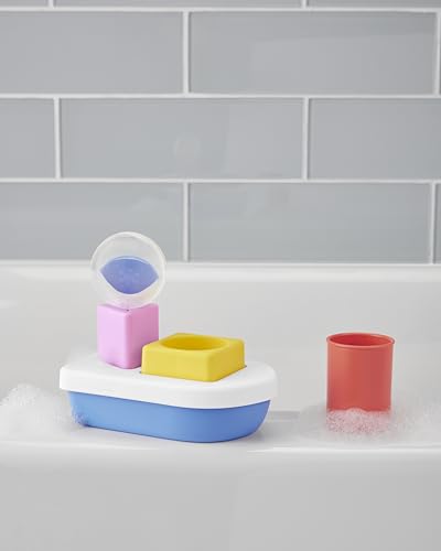 Skip Hop Baby Bath Toy STEM Learning & Play Stacking Boat 6-piece Set Bathtub Sensory Development Toy with Sprinkle Effects & Floating Pieces Age 6m+ - image 4