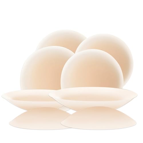 Nipple Covers for Women 2 & 4 Pairs 8cm Standard Size, Silicone Breast Petals Adhesive Pasties, Under Clothes, Nipple Pads, Light Beige