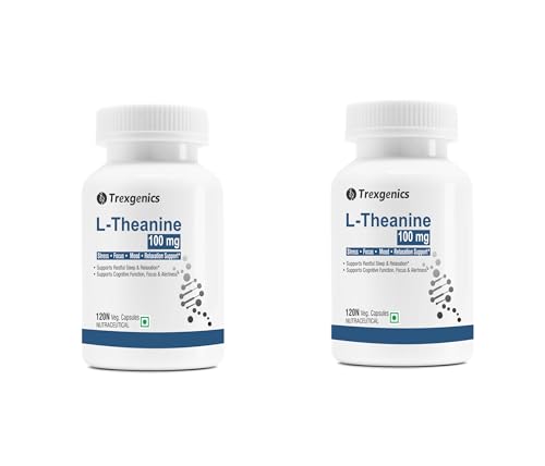Image of Trexgenics L-THEANINE 100 mg Stress, Focus, Mood, Relaxation Support (120 x 2 Pack) (240 Veg Capsules)