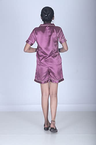 Image of Women's Satin Unique Solid Night Suit Set of Shirt & Pyjama