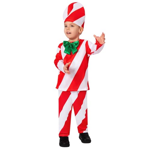 Toddler Boy Candy Cane Outfit Long Sleeve Striped Bowtie Tops + Pants + Hat Little Kids Christmas Photoshoot Clothes4