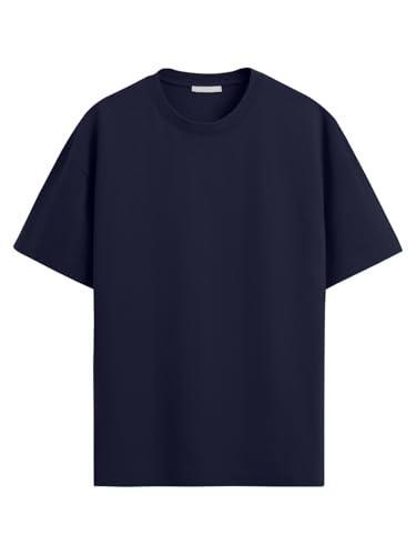 Image of LEOTUDE Men's Cottonblend Solid Oversized Half Sleeve Round Neck Tshirt for Man