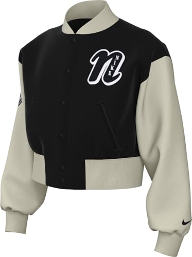 Veste Nike G Nsw Varsity Jkt Gx Star pour fille style Teddy noir et blanc