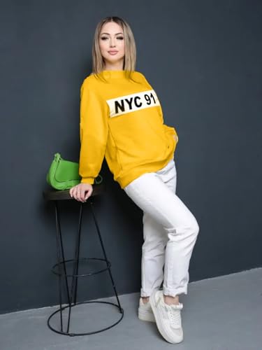 Image of LEOTUDE Women's Boyfriend-Loose Fit Round Neck Solid || Sweatshirt for Women (Color Black) |Material: Loopknit