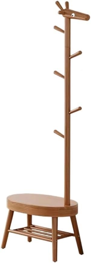 Freestanding Coat Rack Solid Wood Floor Coat Rack Deer Clothes Hanger Bedroom Living Room Storage Rack Cartoon Creative Bedside Table Clothes Rack Floor-Standing Coat Rack(Walnut,Medium)