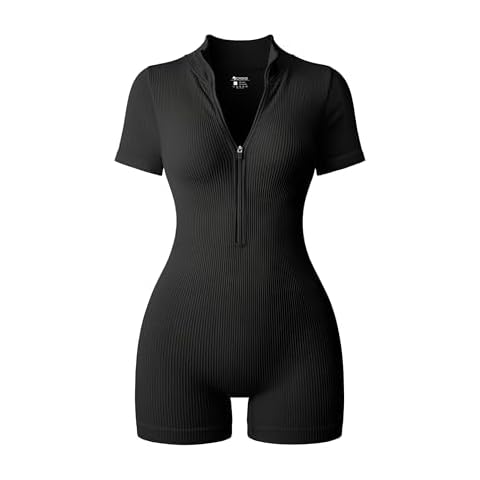OQQ Women's Ribbed Zip Romper Cover