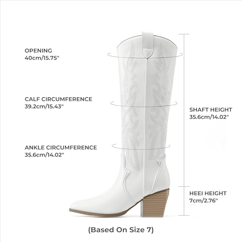 Image of DREAM PAIRS Womens Cowboy Boots Wide Calf Comfortable Pull On Zipper Chunky Heel Pointed Toe Embroidered Western Cowgirl Knee High Boots Ladies Retro Tall Boot