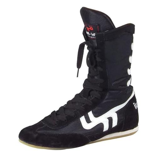 Wrestler Boxerschuhe Für Frauen Und Männer Wrestling Kickboxen Sparring Trainer Hochschnitt Fitness Boxen Powerlifting Stiefel,Schwarz,45 EU
