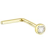 Jewelry Avalanche 14K Yellow Gold Bezel Set 1.5mm-0.015 ct Diamond L-Shape Nose Stud 22G L-Bend Nose Ring - LSBZRD-YG15WD