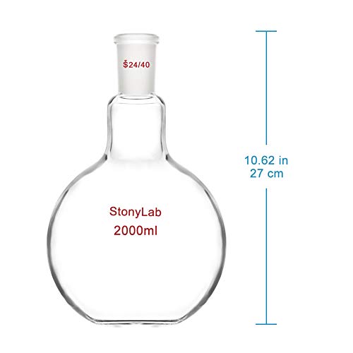Stonylab Glass 2000Ml Heavy Wall Single Neck Flat Bottom Boiling Flask, With 24/40 Standard Taper Outer Joint, 2000Ml #TOP1