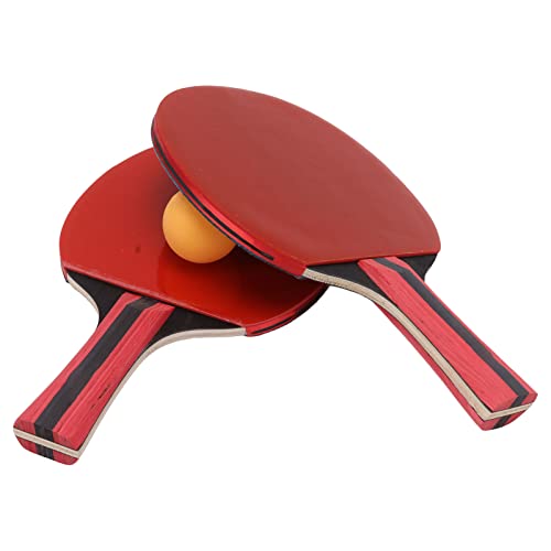 Pingpong Paddle Ball Set, Pingpong Paddles and Balls Comfortable Handle Elastic Feeling Portable Sturdy Wood Rubber Soft Sponge for Training (Red)