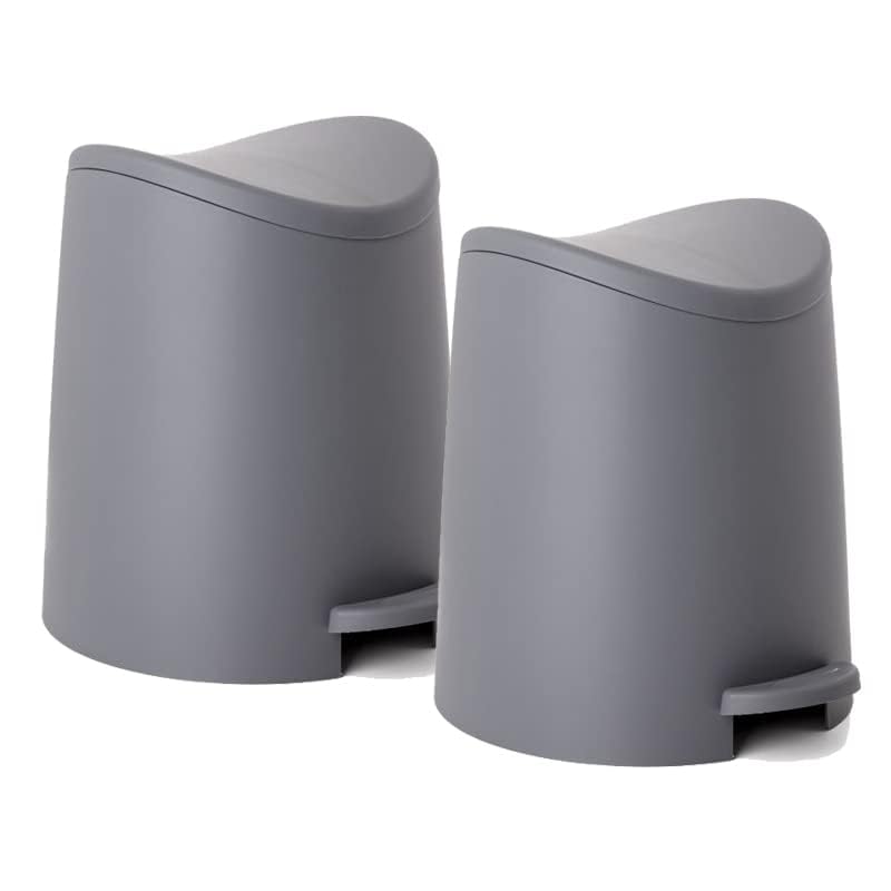 Image of Superio Small Plastic Bathroom Trash Can with Lid 3 Liter Modern Curved Step On Trash Can with Foot Pedal, Mini Kitchen Waste Bin, Durable and Soft Close for Bedroom, Office, Under Desk (Grey-2 Pack)