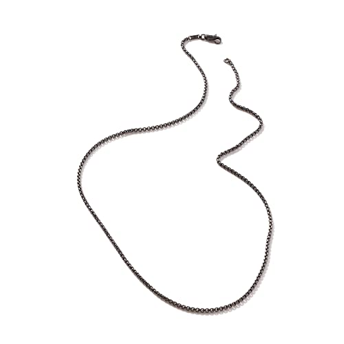 Men's Classic Chain Silver 2.7Mm Box Chain Necklace With Satin Matte Black Rhodium, Size 24 #TOP1