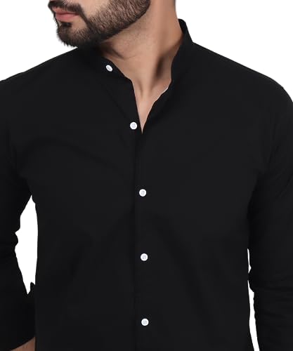 Image of TryBuy Exclusive Men's Black Solid Band Casual Cotton Shirt