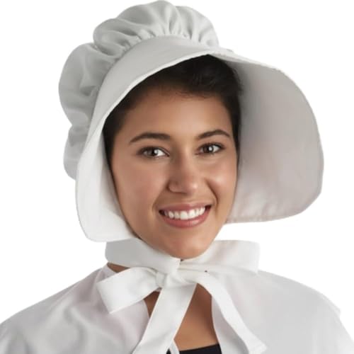 PMU colonial hat bonnet costume Pilgrim white bonnet Mob Hat Thanksgiving Party Costume Accessories Hat Party Costume for Women 6/Pkg