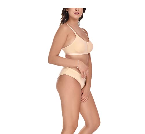 Image of Elina Women's Full Coverage Non Padded with Detachable Strap Cotton Hosiery Bra and Panty Set (Lovia Set)