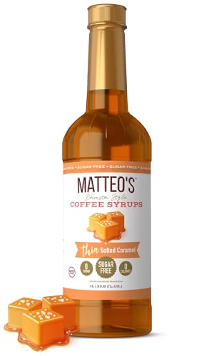 Matteo's Barista Style Sugar-Free Coffee Syrup, Salted Caramel Flavor, Zero Calories and Sugar, Keto Friendly, Ideal for Lattes, Cappuccinos, Espresso, Americano, Indulgent Taste 33.8 Oz, 1-Pack