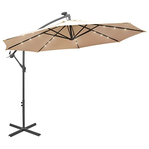 Tidyard Parasol Excéntrico Sombrilla Voladiza Parasole para Terraza Jardín Playa Balcón Piscina Patio Sombrilla voladiza con Luces LED y Palo metálico 300 cm Arena