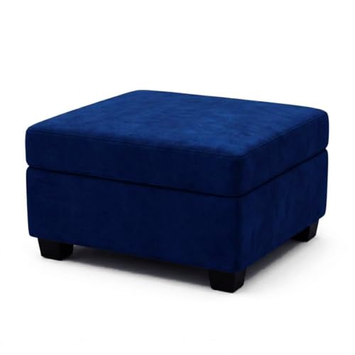 Image of Furny Arvea 8 Seater Fabric LHS L Shape Sofa Set with 1 Centre Table & 2 Puffy (Blue) | Soft Velvet Fabric | Modern Design | Comfortable Seating | Living Room Furniture