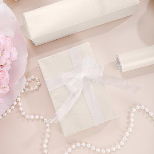 woric 43cm x 12m Geschenkpapier Weiß Rolle, Geschenkpapier Einfarbig Perlglanz Geschenkpapierrolle für Geburtstag Hochzeit Babyparty Ostern,Muttertag