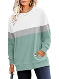 RUMIA Crewneck Fall Sweatshirts for Women Trendy- Women's Plain Long Sleeve Pullover Tops with Pockets Fashion