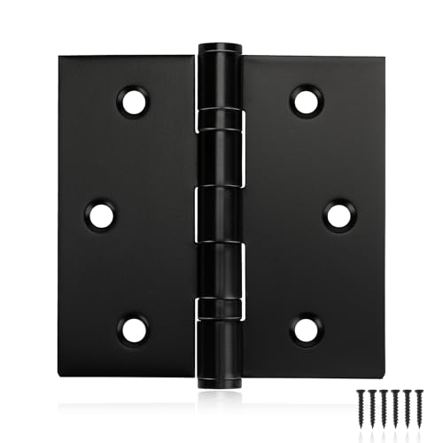 MOZCORN 3 Pack Black Door Hinges 3.5 x 3.5 Inches, Heavy Duty Stainless Steel Ball Bearing Hinges with Screws, Square Corner, Smooth and Quiet