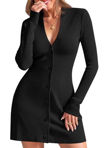 Wenrine Womens Deep V Neck Sweater Dress Sexy Knit...
